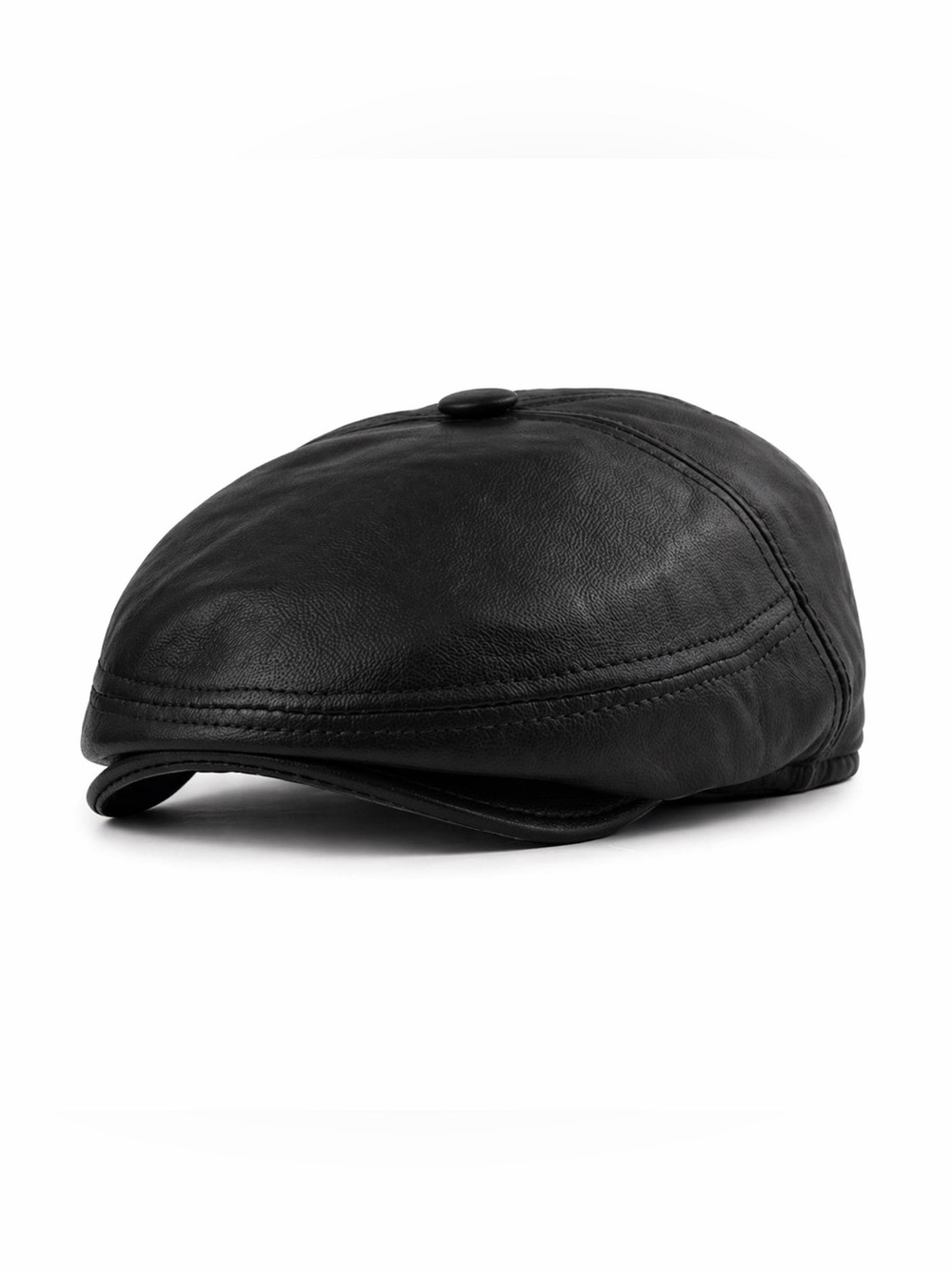 Black Real Sheepskin Leather Flat Cap Men's Newsboy Hat Cabbie Beret S-XXXL